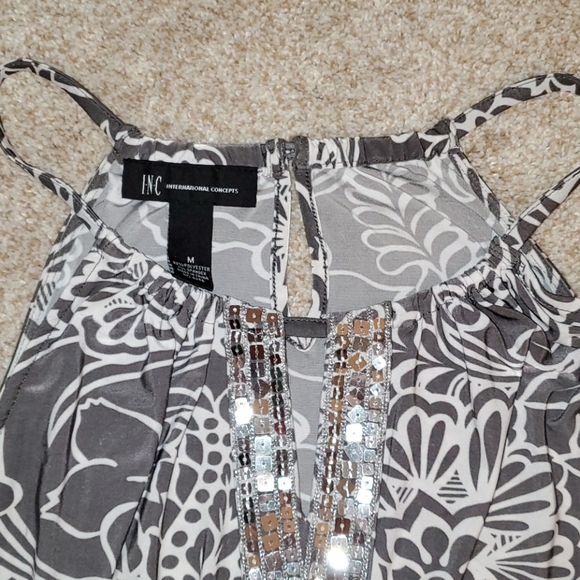 INC gray & white sequin embellished tank, Sz M - Picture 2 of 3